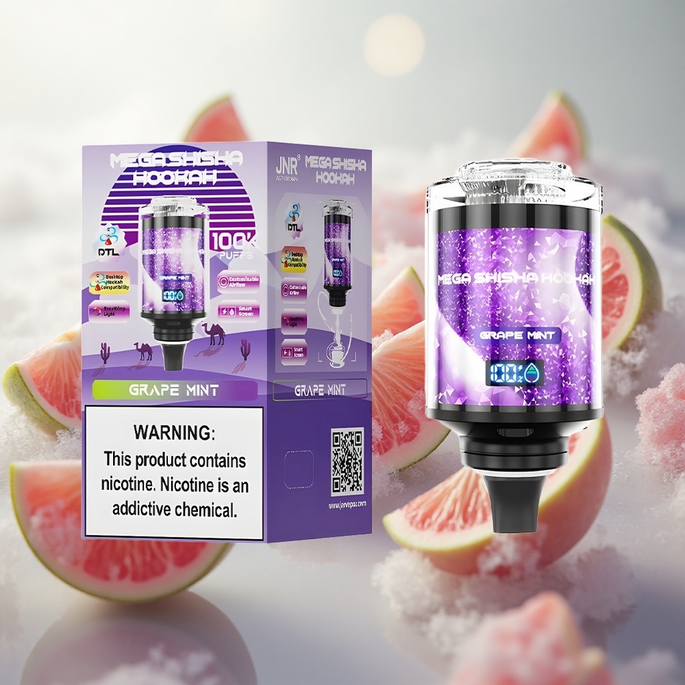 JNR Mega Shisha Hookah 100K Grape Mint Interaktivní Chytrá Obrazovka 2 nikotinu Czech Republic wholesale